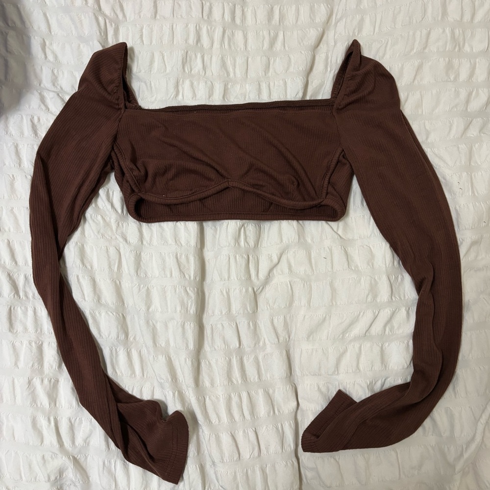 Brown Long Sleeve Crop Top